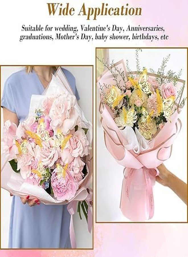 KTrading Waterproof Flower Wrapping Paper 5 Sheets with 12 Gold 3D Butterfly Stickers | Bouquet Wrapping Paper with Elegant Gold Edge | Premium Gift Packaging Paper for Wedding, Birthday, Party & Events (22.8 x 22.8 inch) (Pink) - Image 3